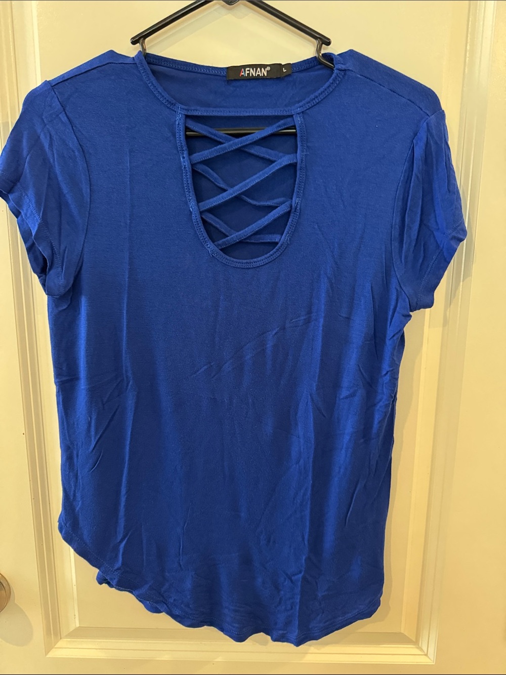 Afnan Women's Cobalt Blue Short Sleeve Crisscross Tee